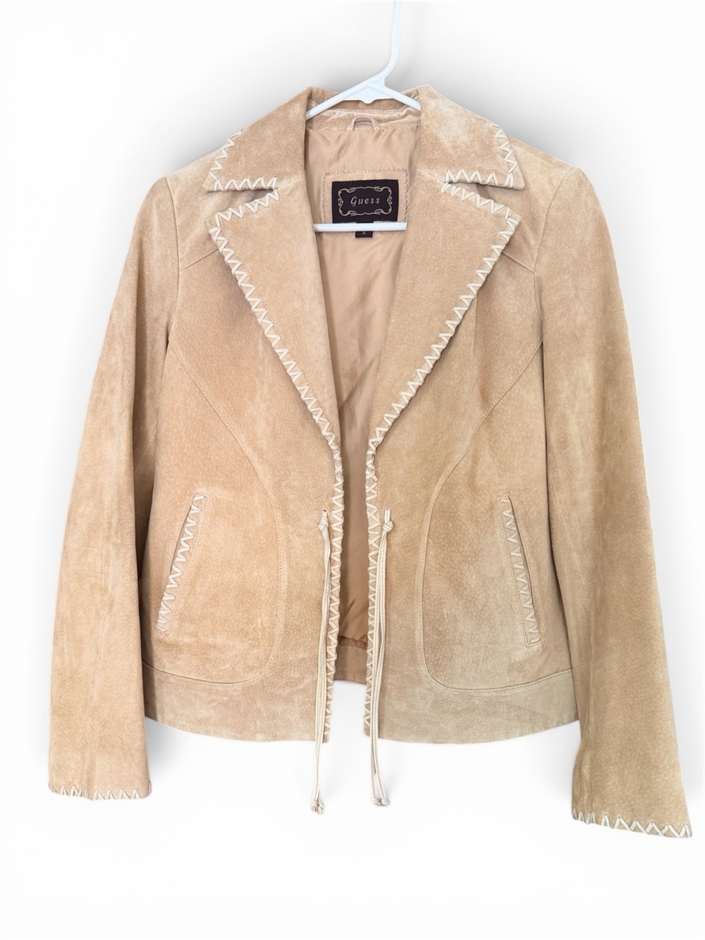 GUESS Beige Suede Women's Jacket with Whipstitch Trim. Small. - Picture 8 of 8